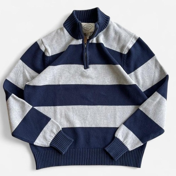 St. John's Bay Other - Navy Blue & Grey Striped Quarter Zip Mockneck Cotton Knit Sweater St. John’s Bay